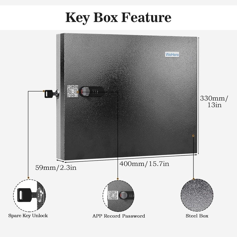 WeHere 48 Key Lock Box Wall Mount, APP Bluetooth/One Time Password Share/Wi-Fi Remote/Fixed Code/Key Unlock, Smart Key Cabinet, Key Organizer Box for Apartment, Home, Office, School Key Manage - Image 2